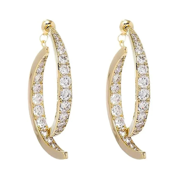SC New Korean Style Fashion Earrings Cross Zircon Curved Earrings Creative Gold Plated Front Back Exchangeable Diamond Earrings