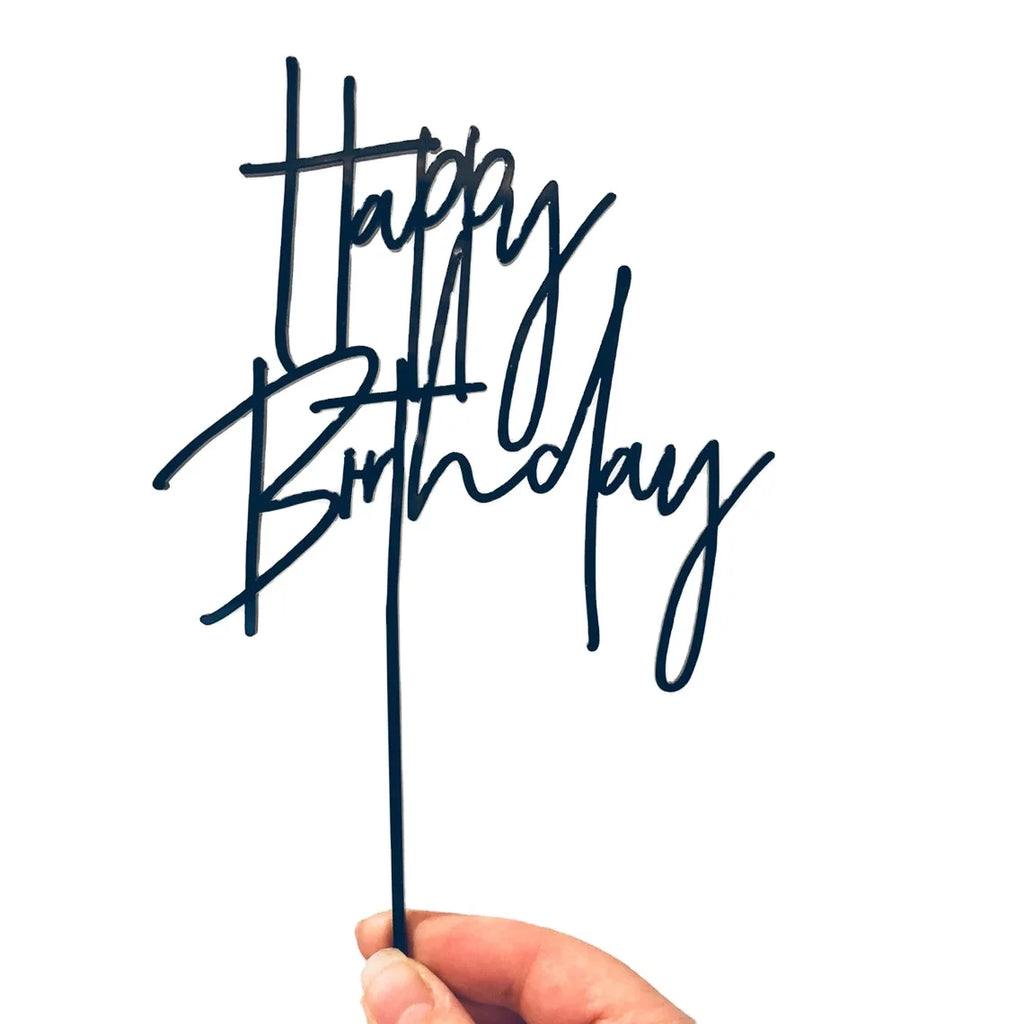 Custom Design Cake Decorating Tools Black Acrylic Happy Birthday Cake Toppers