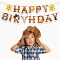 Huancai Wild Cowboy Banner Happy Birthday Banner Flag Bunting for Western Party Supplies for Boy Kids Birthday Party Decorations