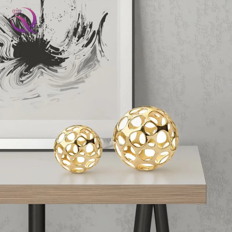 Model Room Home Accessories Ornaments Round Hollow Metal Spherical Decorative Art Geometric Bedroom Sales Office Furnishings