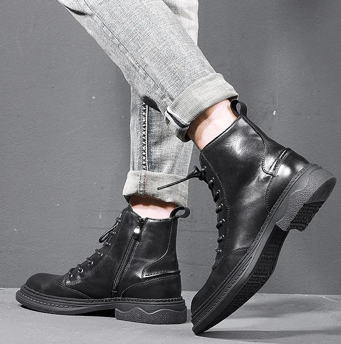 American British Style Classic Cowhide Leather Handmade Men Work Boots Breathable Leather for Men Retro Knight Boots MegaBDM