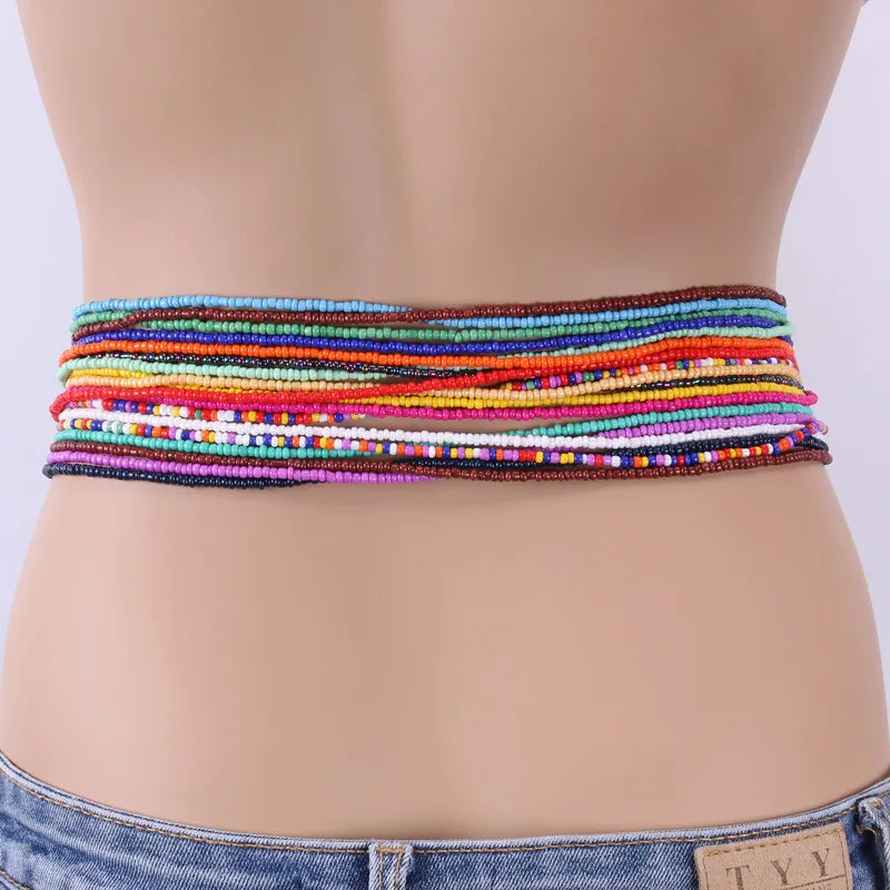 Factory Price Body Jewelry Double Strand Waist Beads Belly Jewelry  Chains Elastic Waist Chain Waists
