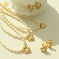 Vintage Stainless Steel Heart Shaped Pendant Necklace Earrings Fresh Water Pearl Costume Jewelry Sets 18k Gold Plated