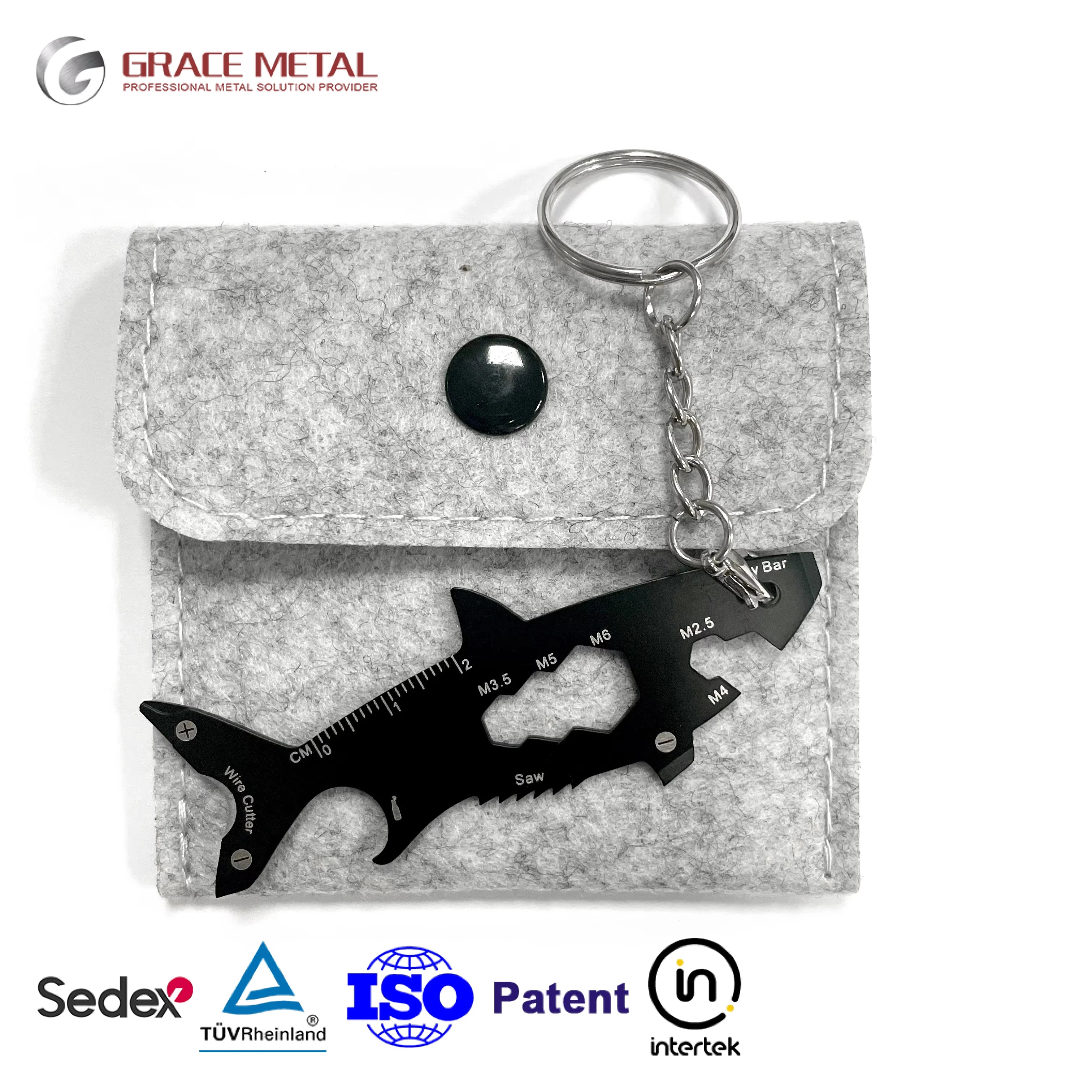 15 in 1 Multi Function Custom LOGO Promotion Giveaways Metal Mini Tools Multitool Designer Souvenirs Gift Shark Keychain