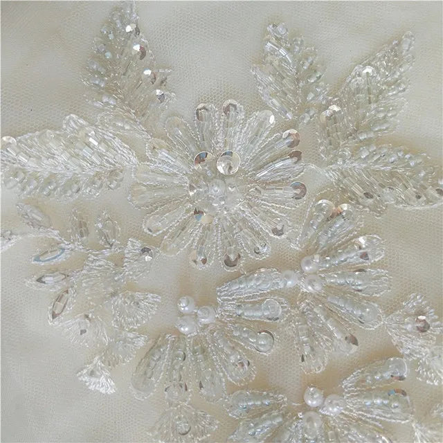 Wholesale Price Beaded Fabric With Flower Pattern Crochet Embroidery Lace Applique Patch