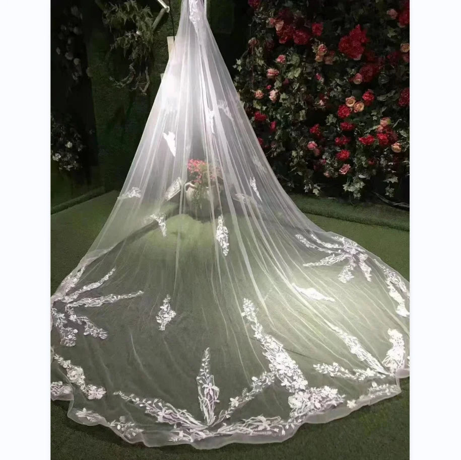 QUEENS GOWN New Lace Bridal Veils Lace Applique Lace Wedding Veils One-layer