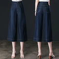S-4XL Jeans Women's Summer Thin Section High Waist Wide Leg Pants Ice Silk Cool Dark Blue Seven or Eight Points Wide Leg Pants