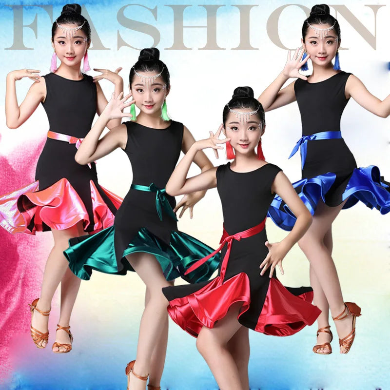 Professional Latin Dance Dress With Fringe Green Competitions Training Latin Skirts Dance Costume for Girls