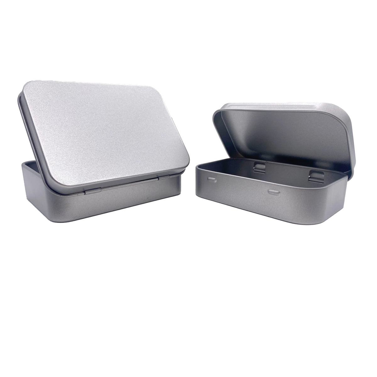 Stock Silver Gift Tin Case Packaging Square Hinge Candy Box Small Wholesale Custom Tin Can/Box Food Safe Eco-Friendly Lollipop