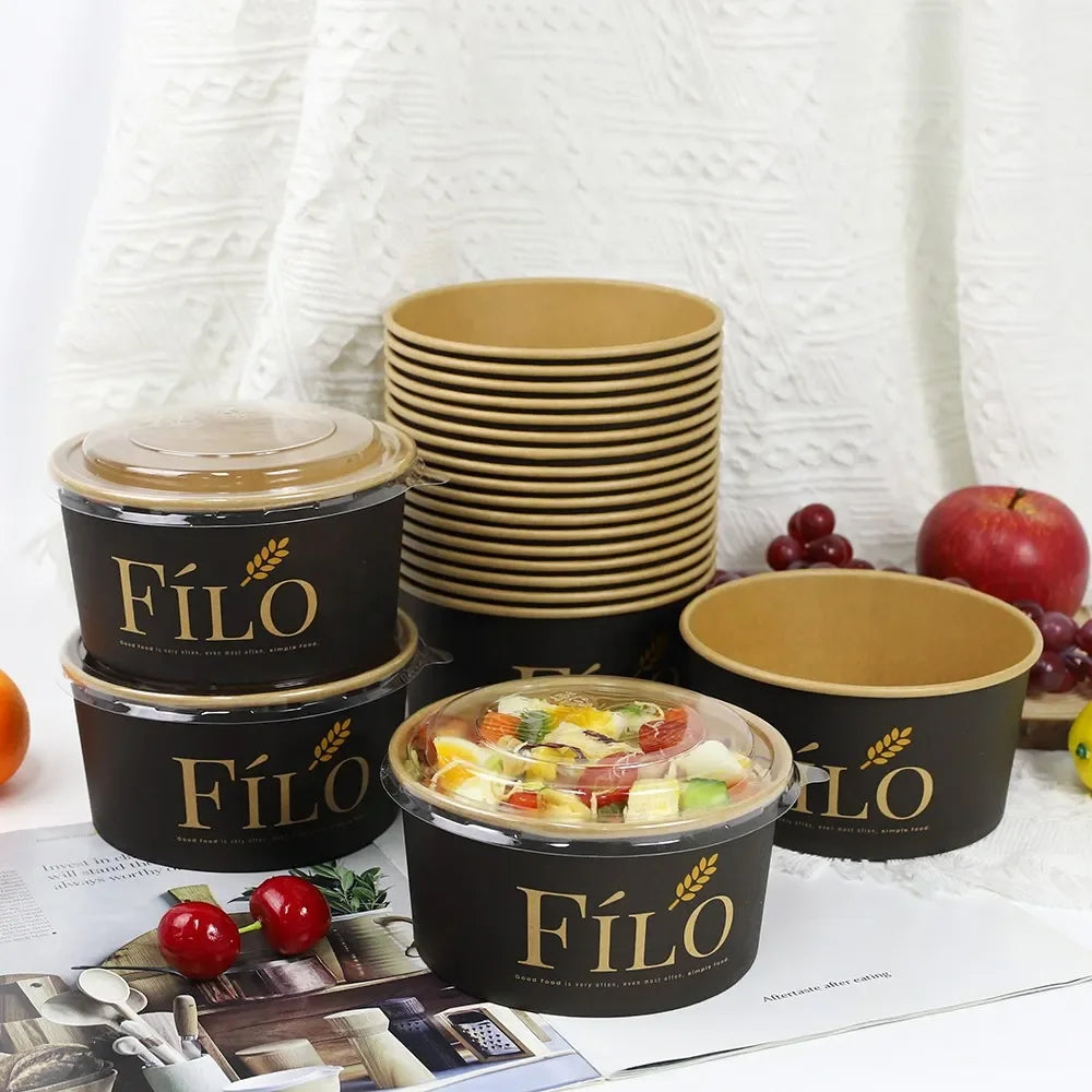 Wholesale Customized Biodegradable Eco Friendly Take Out Away Takeaway Kraft Paper Food Container With Lids for Food