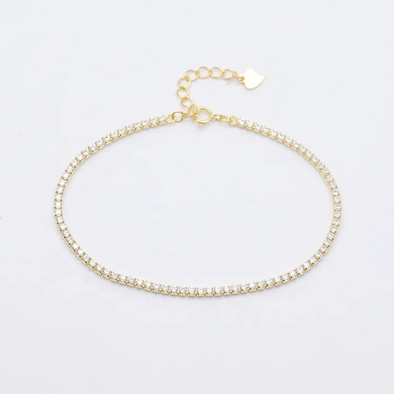 DIFEIYA Customizable Tennis Chain 925 Sterling Silver 1.5mm 1.75mm Cubic Zirconia Gold Plated Tennis Bracelet for Women