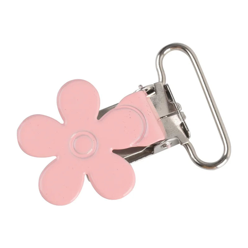 25mm Metal Pacifier Clip Pink Flower Shape Garment Suspender Clips
