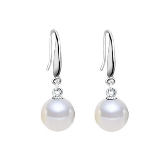 2021 New Arrival S925 Round Pearl Hook Earrings 925 Sterling Silver Imitation Pearl Drop Earring for Elegant Women