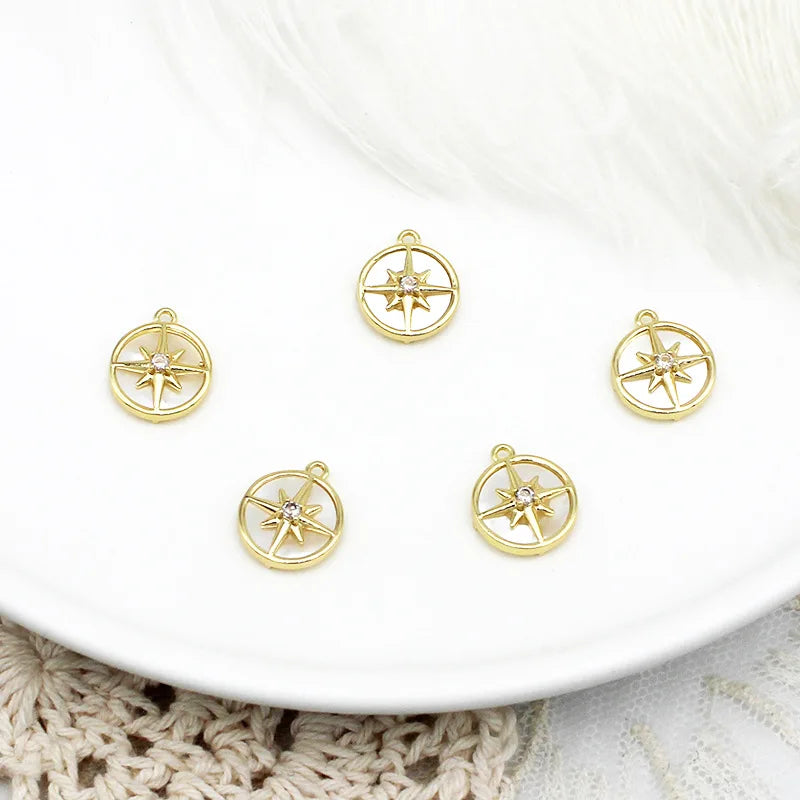 DIY Jewelry Accessories Copper Plated 18K Gold Plated Zircon White Shell Round Six Star Pendant for Necklace Bracelet