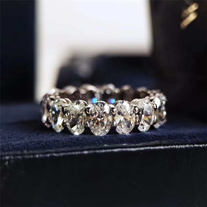 Aimgal Fashion S925 Silver 18k Gold Plated 0.5ct 8A High Carbon Diamond Ring Row Drill for Women Oval Cut Fine Jewelry Wholesale