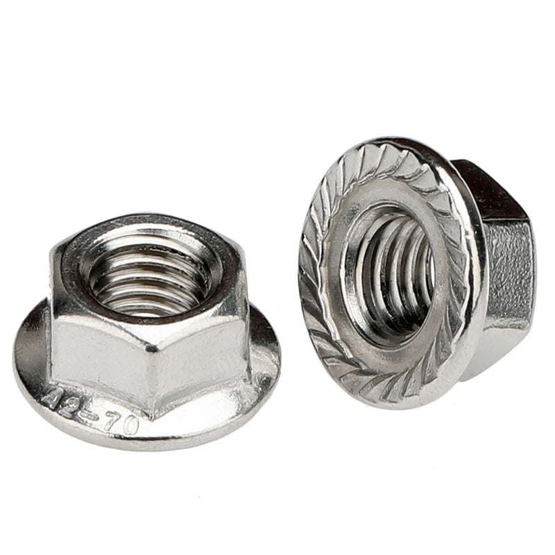 DIN6923 Stainless Steel 304 Passivated Fine Threaded Hexagon Flange Nuts Pinking Self-locking M8*1.0/M10*1.0/1.25 M12*1.25/1.5