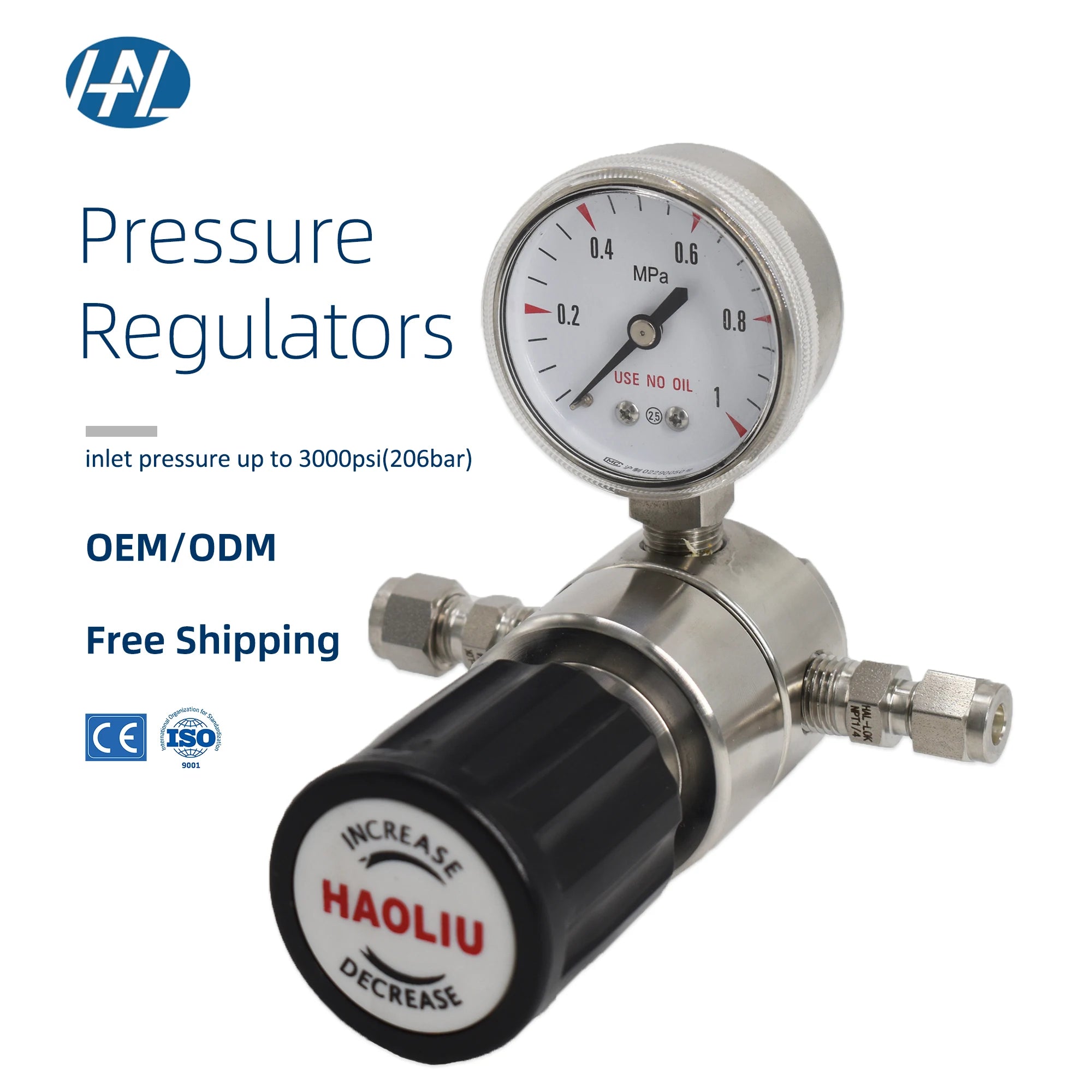 Single Meter Manual Gas Pressure Regulating Valve High Precision Diaphragm Regulator Pressure Range 0-1MPa 0-2.5MPa Stainless