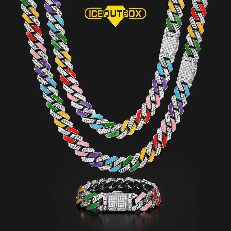 Wholesale Hip Hop Jewelry 14mm Custom Color Enamel Plated CZ Stone Iced Out Miami Cuban Link Chain Necklace for Men Women