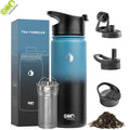 Customized 40oz 32oz 24oz 18oz 12oz Food Safe Double Wall Insulated Stainless Steel Tea Flask with Tea Infuser and slip Top Lid