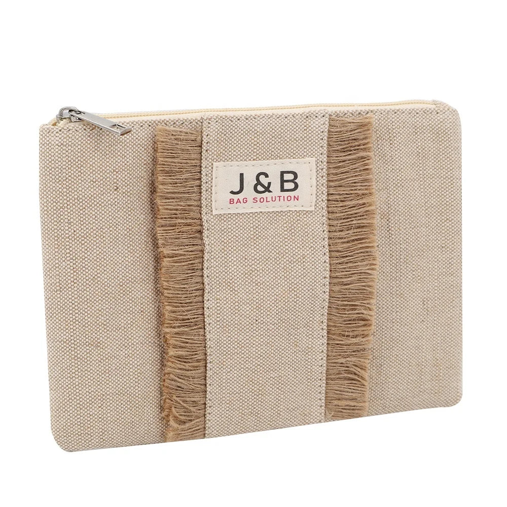 100% Natural Linen Jute Eco-friendly Biodegradability Cosmetic Bag Documents Storage Pouch Toiletry Wash Bag for Packing
