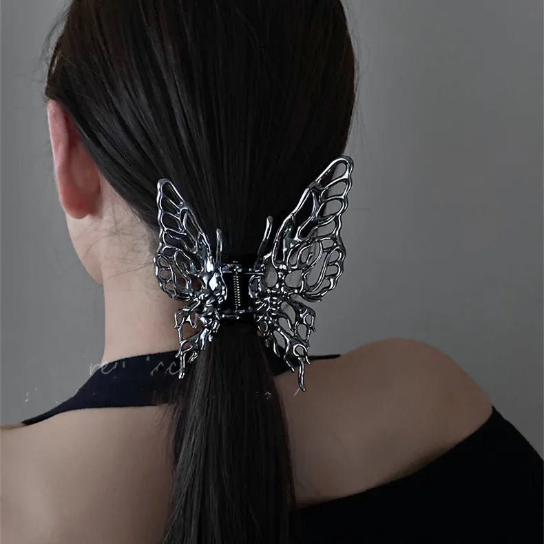 Unique Design  Black  Butterfly Metal Large Shark Clip Fashion Daily Headdress Large Butterfly Hair Claw Clips