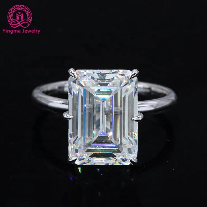 Big Size 10x14mm Emerald Cut 10 Carats D VVS 14K Moissanite Engagement Ring White Gold Ring