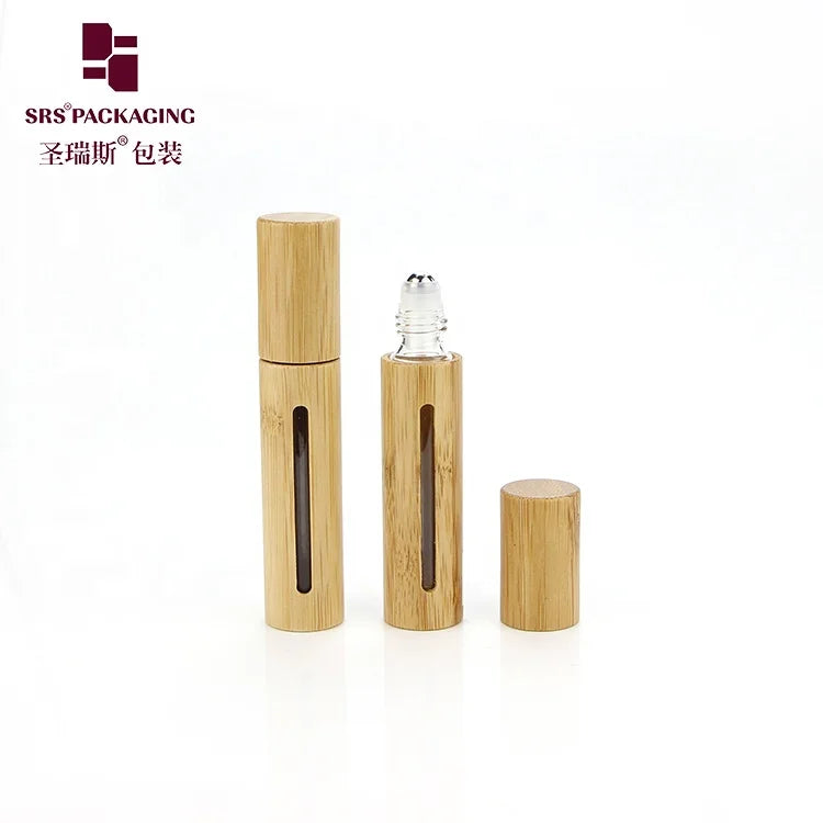 Biodegradable 10ML Bamboo Roll on With Bamboo Cap Empty Inner Glass Bottle in Stock