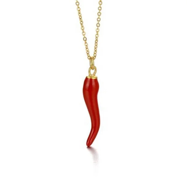 Yiwu Aceon 3D Waved Red Enamel Chili Pepper Pendant New Year Gift Gold Zircon Fashionable Italy Horn Casting Stainless Steel New