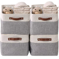 Collapsible Rectangular Storage Bin Woven Big Organizer Clothes Toy Folding Cotton Rope Storage Basket With Leather Handles