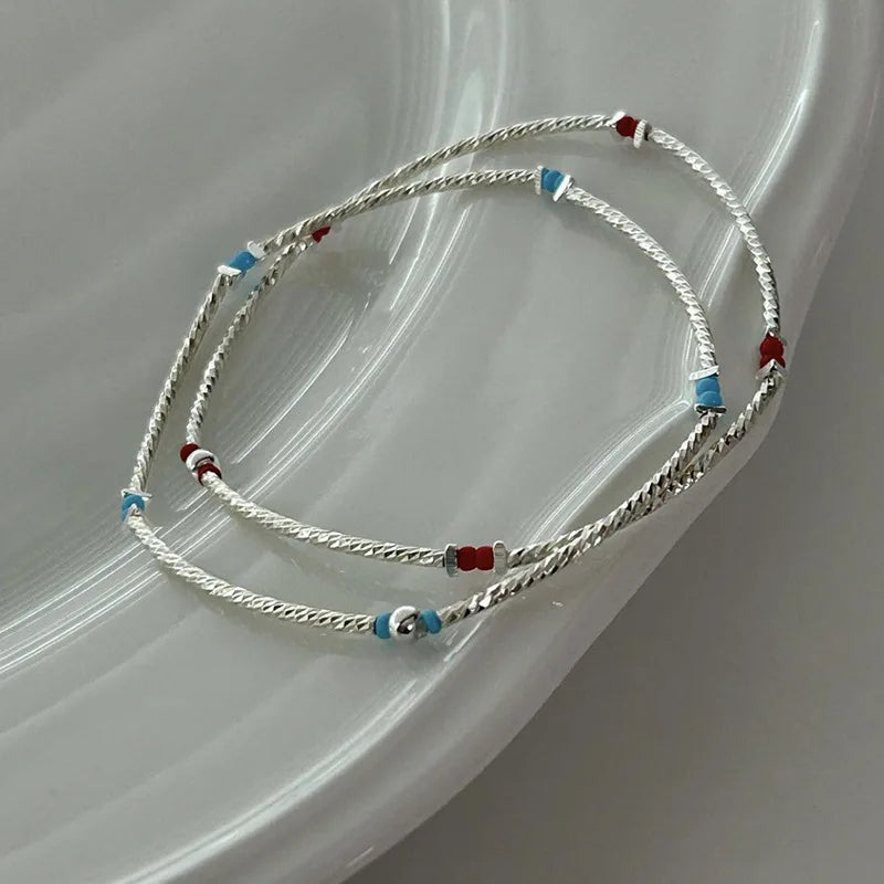 Unique Jewelry Bracelets for Women 925 Sterling Silver Blue Beaded Curved Tube Bracelets Wholesale