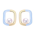 2024 New 100% Genuine Natural Freshwater Pearl Stud Earrings Blue Square Women's Pearl Jewelry Wholesale