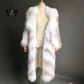 Ladies Long Real Raccoon Fur Coat With Turn-Down Collar Winter Fur Overcoat