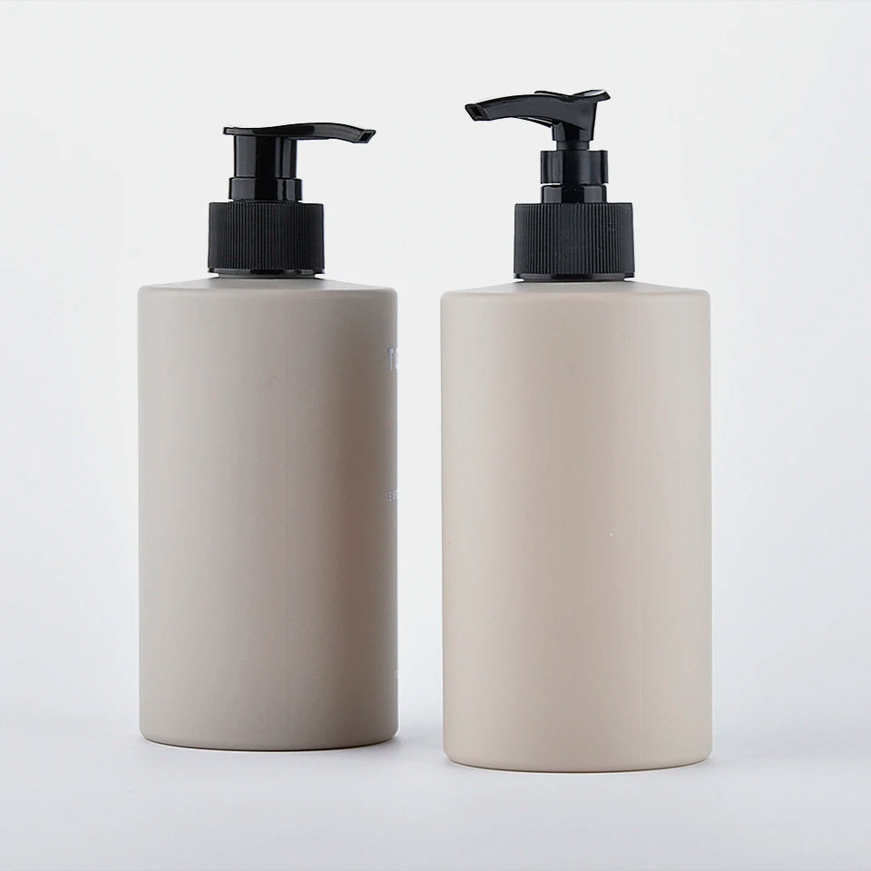 Customized Beige Empty 400ml PET Personal Care Packaging Cosmetic Plastic Lotion Pump Bottle Shampoo