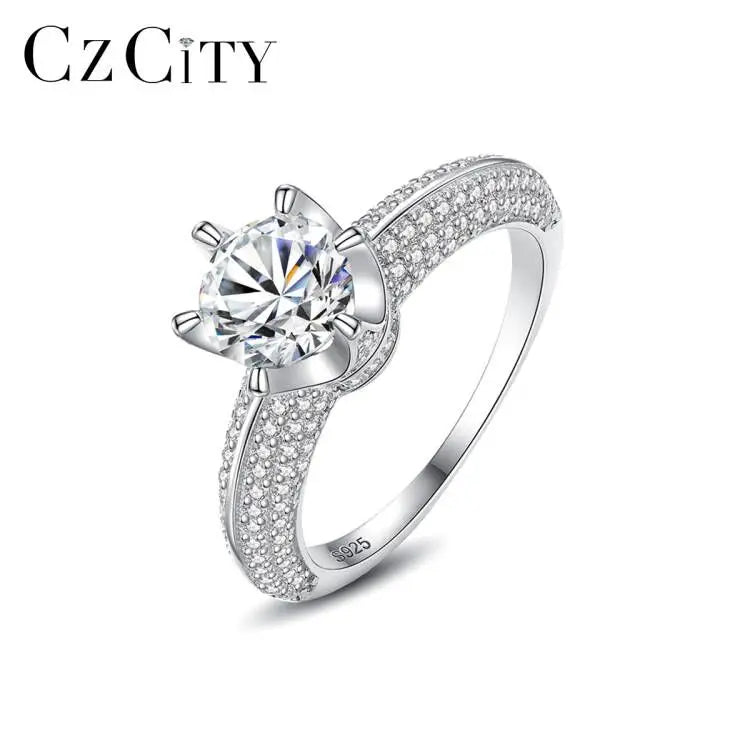 CZCITY Silver 925 Sterling Woman Wedding 92.5 Big 1 Carat Price Good Egg Moissanite  Ring Diamond