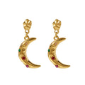 Unique Design Stainless Steel 18K Gold Plated Colorful Moon Shape Cubic Zircon Stars Drop Earrings for Women