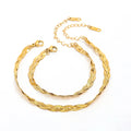 High End Women's 18k PVD Gold Plated Stainless Steel Snake Chain 3-Layer Knit Bracelet Anklet Set for Gift Wholesale Jewelry