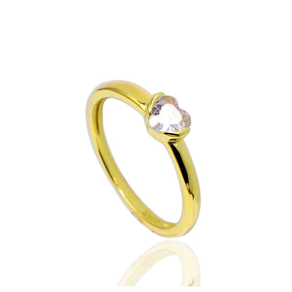 Elegant and Delightful 18K Gold Plated Heart Ring with Heart Shaped CZ Solitaire in 925 Sterling Silver