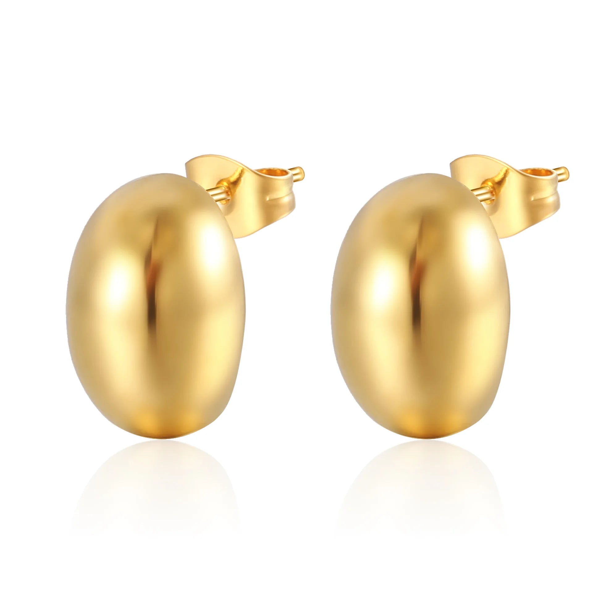 Threndy Stainless Steel Gold Plated Teardrop Stud Earrings Jewelry Women Hammer Round Hollow Water Drop Earrings