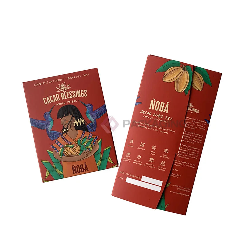 Flat-packed Personalized Food Grade Paper Folding Envelope Style Packaging for 60g 100g Chocolate Bars
