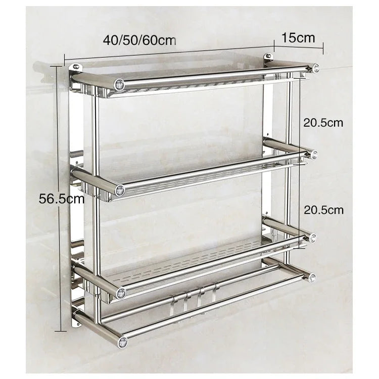 Magic Sticker Series Stainless Steel Self-Adhesive Bathroom Shelf with Towel Shelf Bathroom Accessories for Use with Flower Pot