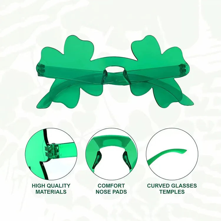 Irish Shamrock Fashion Rimless Sun Glasses Green Four Leaf Clover St. Patrick's Day Sunglasses Wholesale Custom Promotion