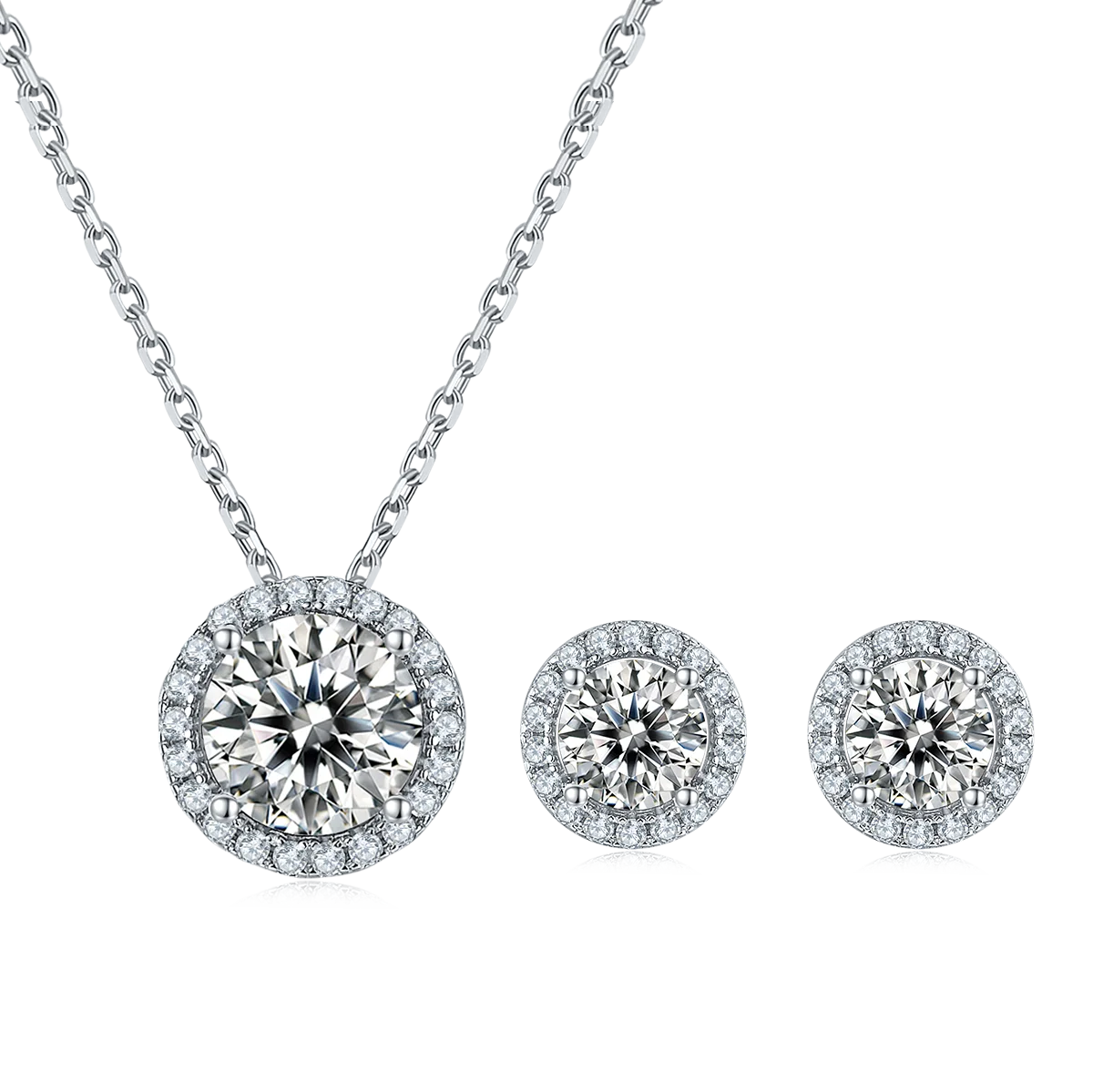 Wish Jewelry Hot Sale Circle Moissanite Stud Earrings  Gra Certificate Necklace Bracelet Set for Gift