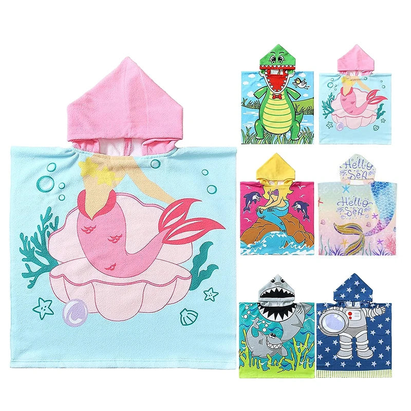 Factory Direct Sale Kids Bath Towel Cloak Children Hooded Bathrobe Cartoon Print Wearable Beach Poncho Home Pattern Wholesale