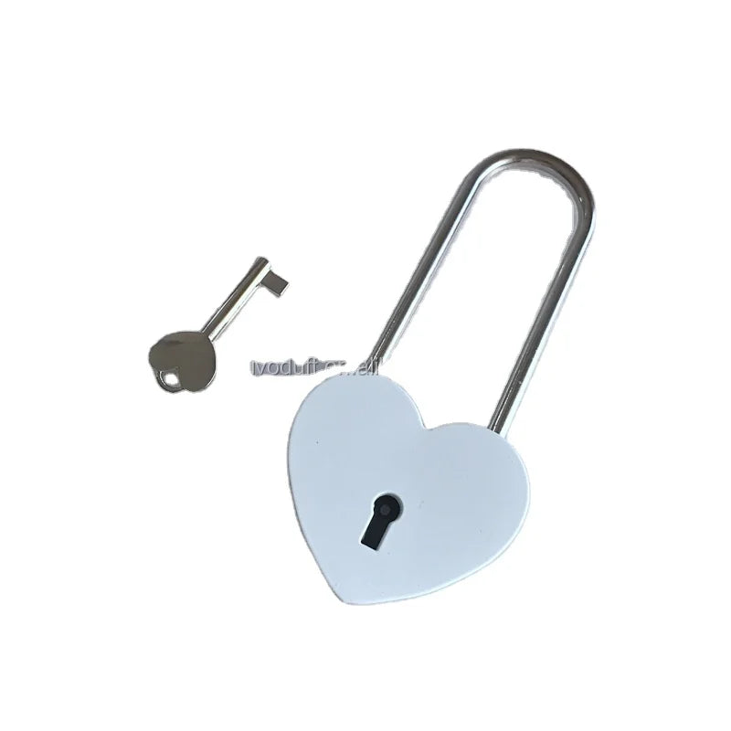 Ivoduff Heart Shape Lock With Love Padlock  White Long Heart Padlock With Key