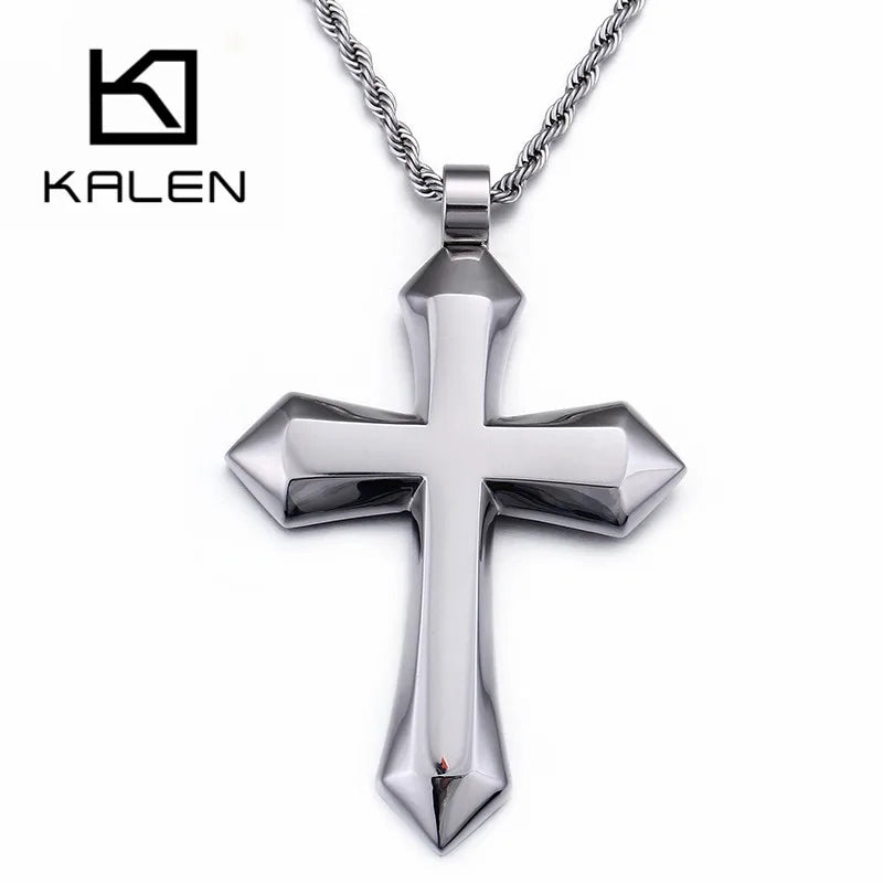 KALEN Silver Color Cross Stainless Steel Pendant for Men