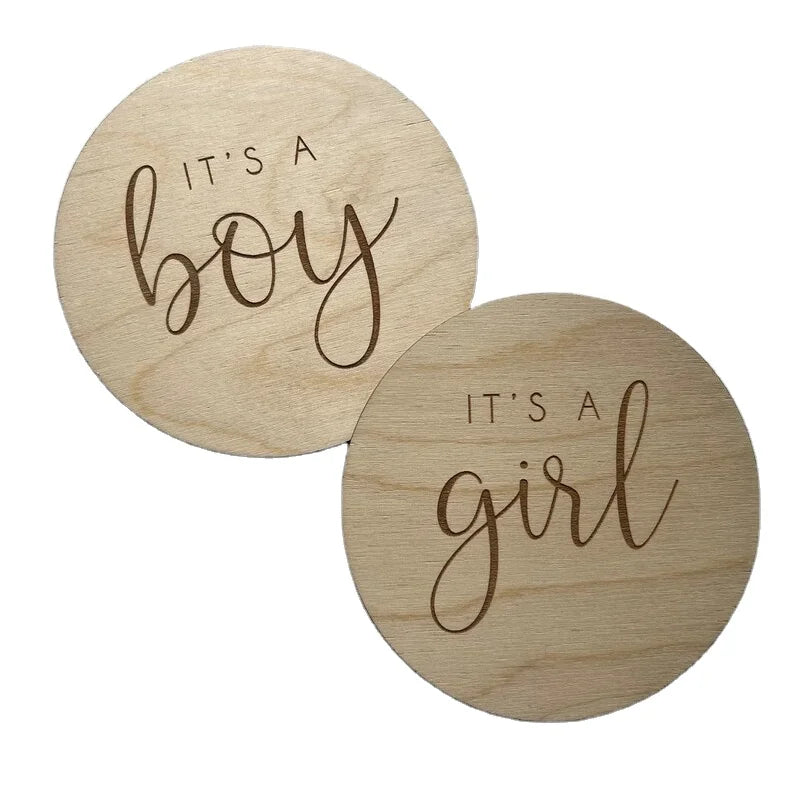 Custom Baby Shower Party Gifts Decoration  Gender Reveal It's Boy/ It's Girl Baby Milestone Cards Wooden