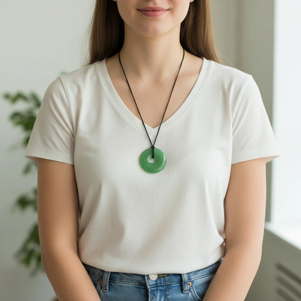 Natural Green Aventurine Donut Pendant Necklace Wholesale Healing Stone Jewelry Feng Shui Protection Charm for Women