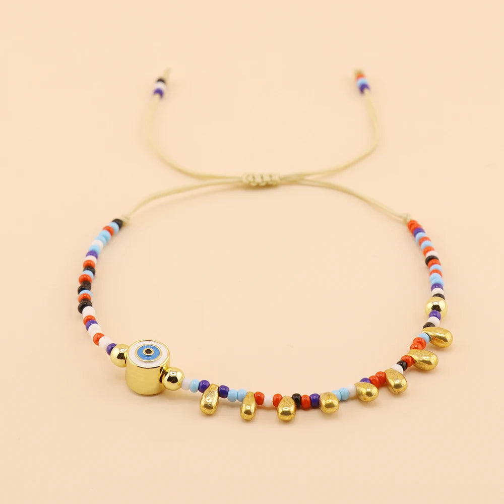 Go2boho New in Charm Colorful Seed Bead Gold Plated Evil Eyes Friendship Bracelet Women Boho Fashion Jewelry Enamel Accessories