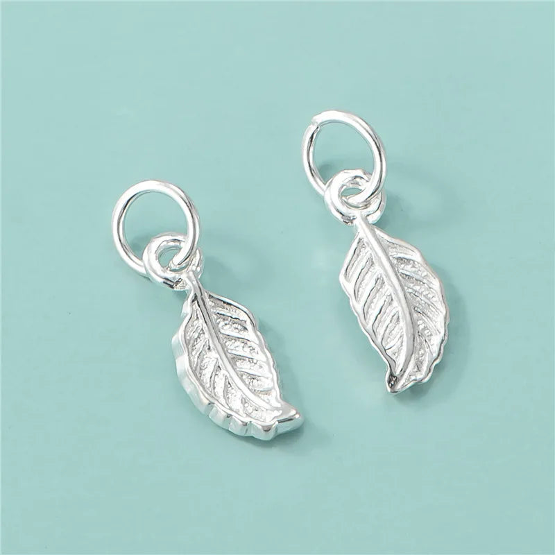 New Design 925 Sterling Silver Leaf Shaped Charm Pendant With Ring for Jewelry Making 6*14mm