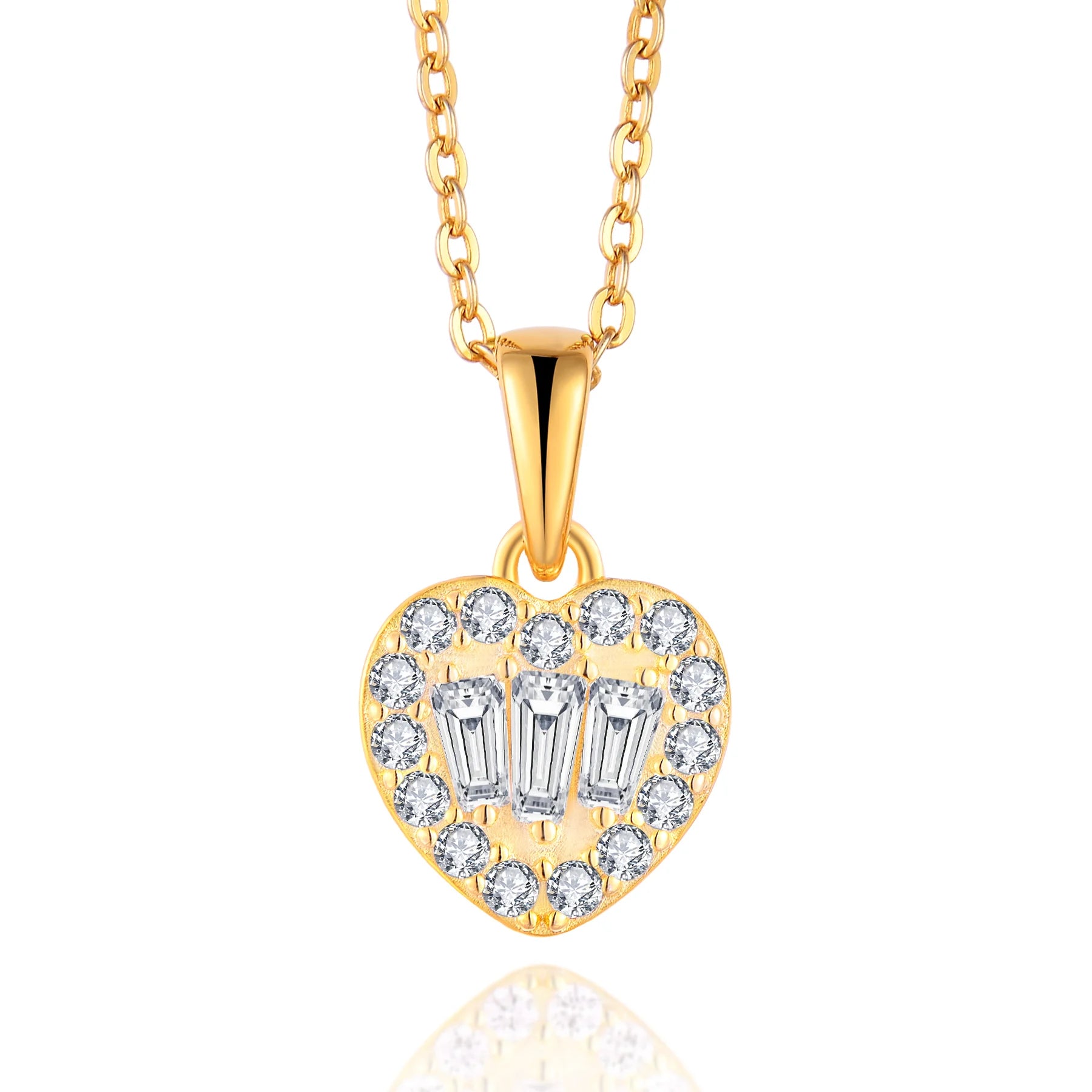 QX CUSTOM OEM Fine Jewelry Dainty 18k Gold Plated 925 Silver Cubic Zircon Pendant Fashion Jewelry Heart Necklaces for Women